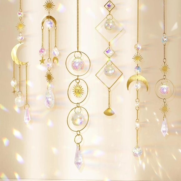 6PC SET Colorful Crystal Gold Suncatchers Chimes Window Rainbow Makers NEW Gift - Picture 7 of 7